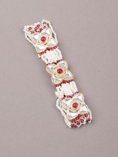 Women's White And Red Beaded Floral Bracele