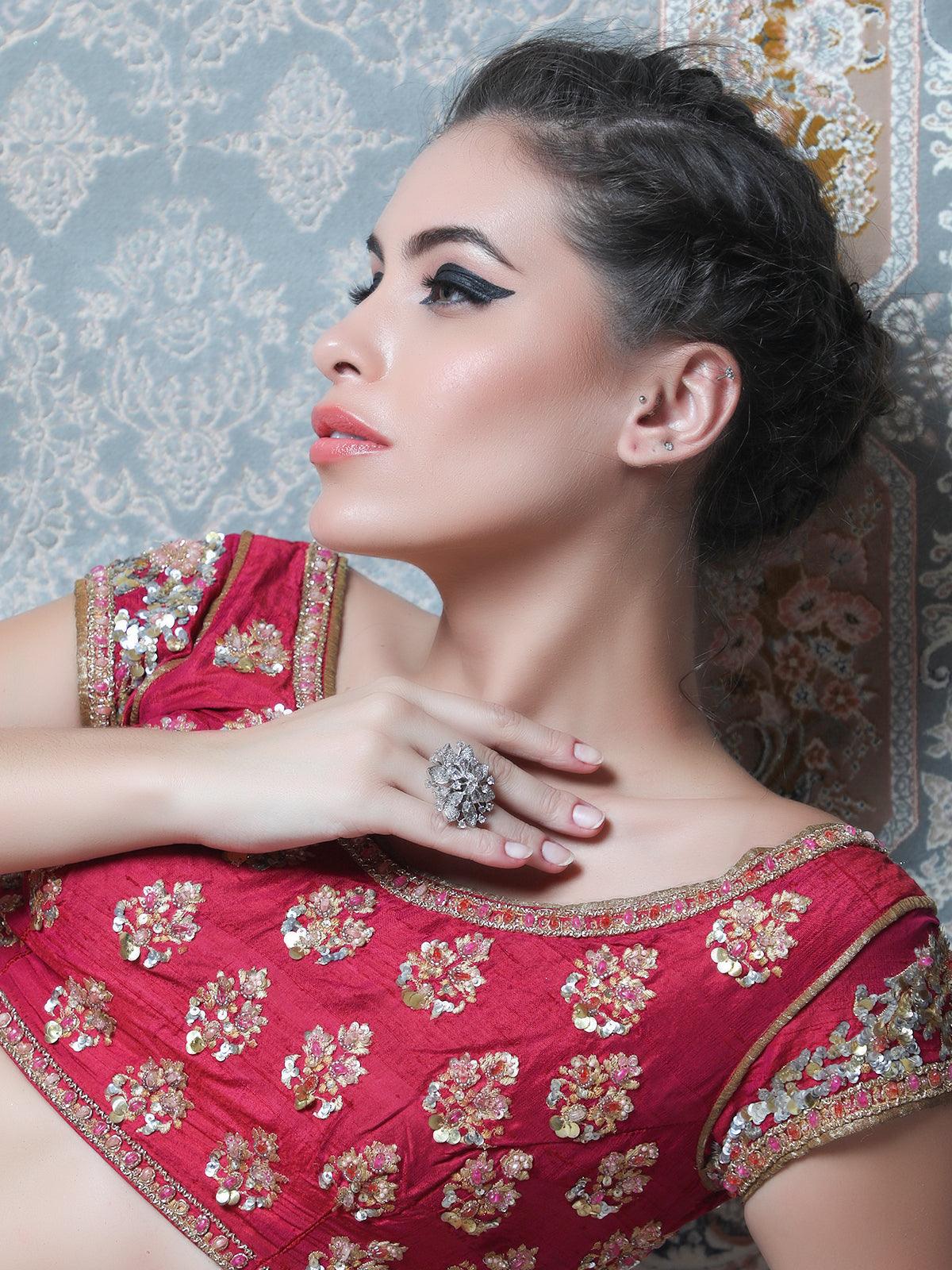 Women's White German Rhodium Austrian Diamond Studded Rin