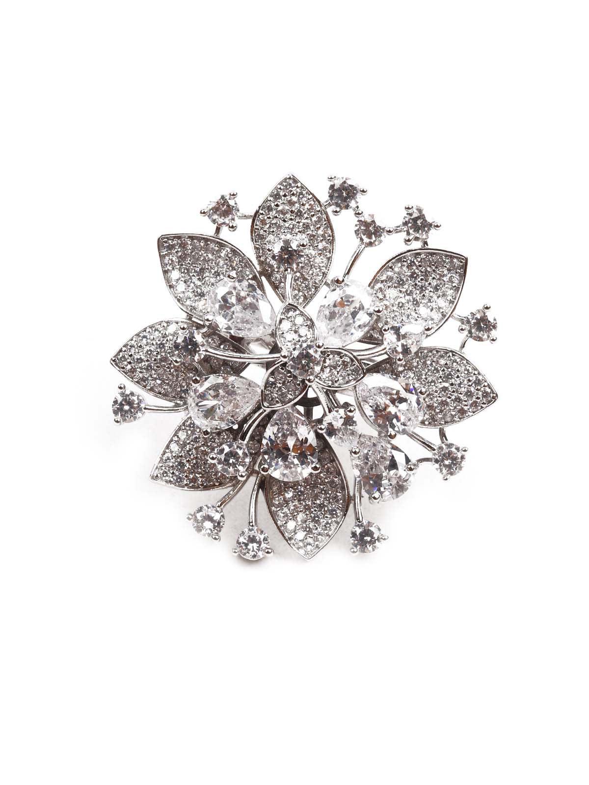 Women's White German Rhodium Austrian Diamond Studded Rin