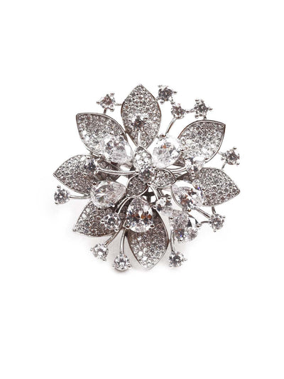 Women's White German Rhodium Austrian Diamond Studded Rin