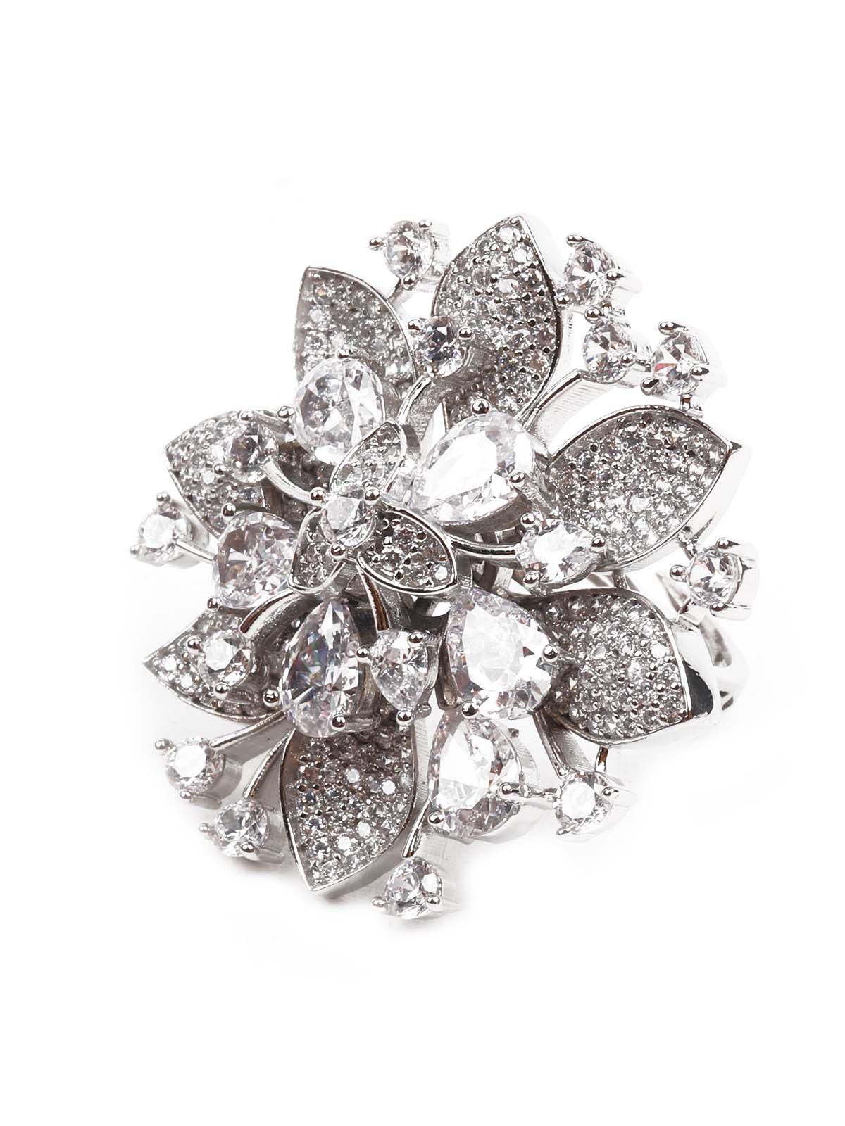 Women's White German Rhodium Austrian Diamond Studded Rin