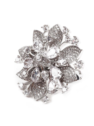 Women's White German Rhodium Austrian Diamond Studded Rin