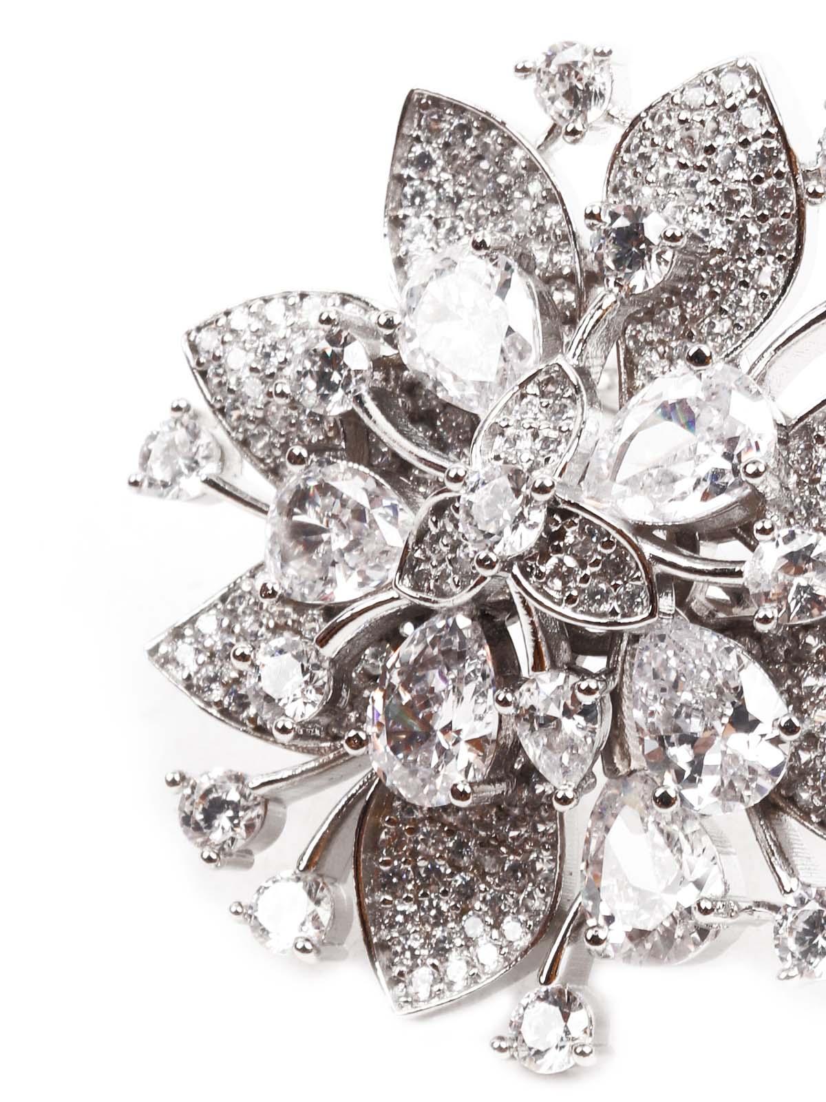 Women's White German Rhodium Austrian Diamond Studded Rin