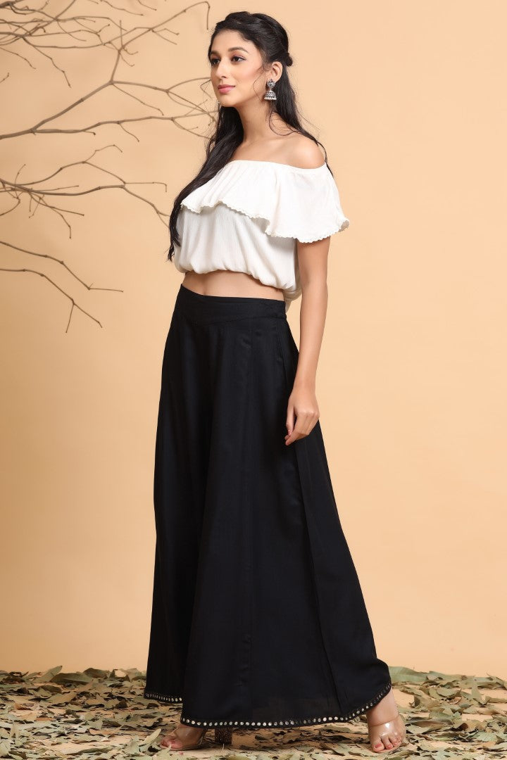 Women's Black Viscose Rayon Palazzo