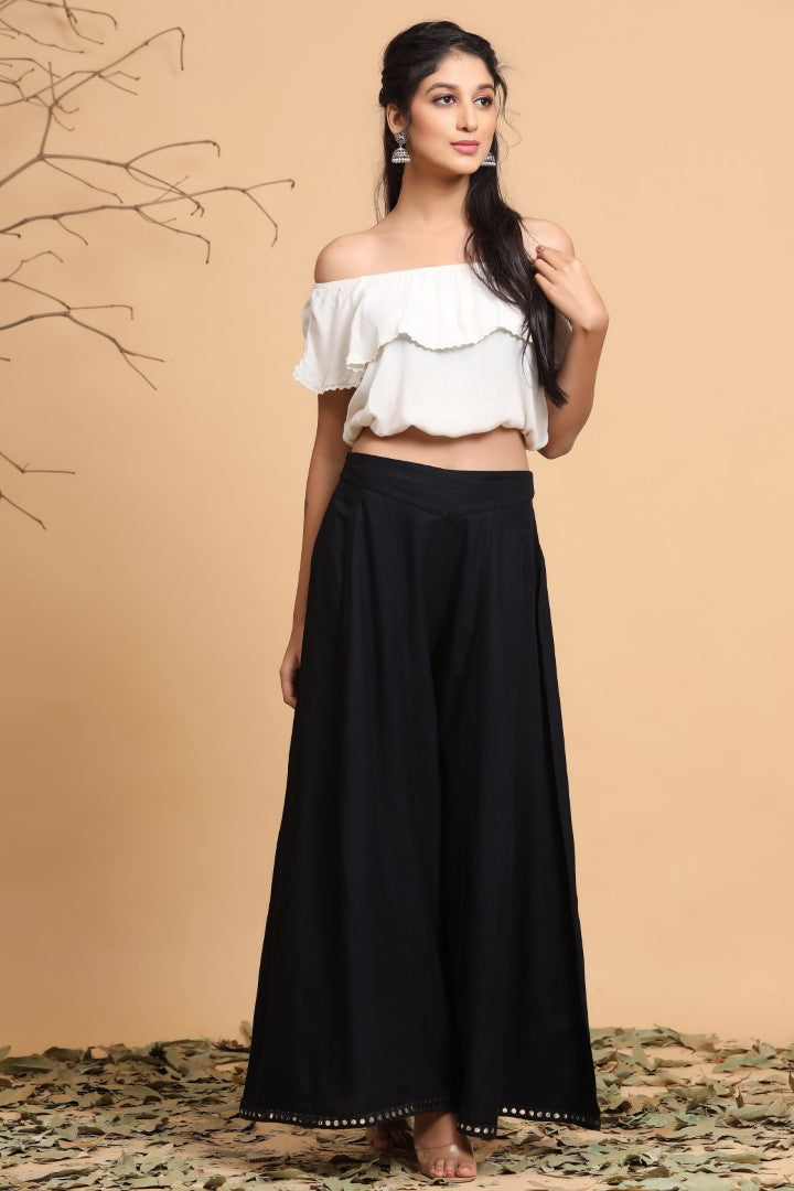 Women's Black Viscose Rayon Palazzo