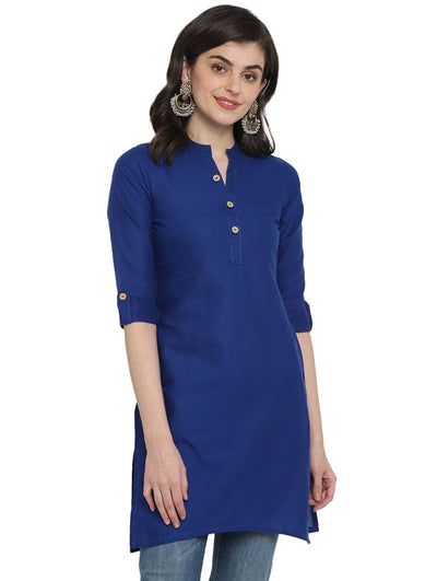 Blue Solid Cotton Straight Kurta