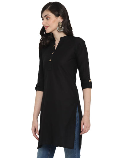 Black Solid Cotton Straight Kurta