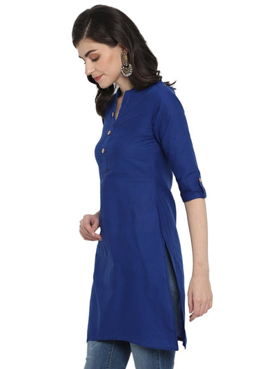 Blue Solid Cotton Straight Kurta