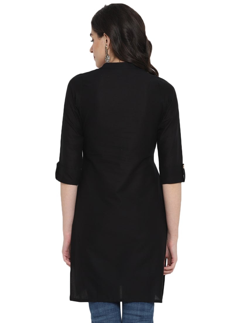 Black Solid Cotton Straight Kurta