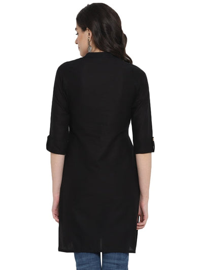 Black Solid Cotton Straight Kurta