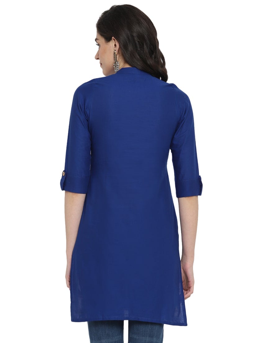 Blue Solid Cotton Straight Kurta