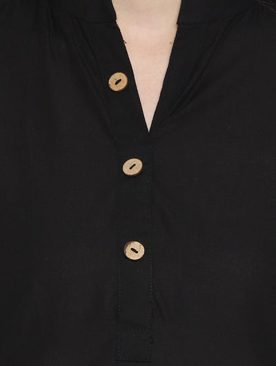 Black Solid Cotton Straight Kurta