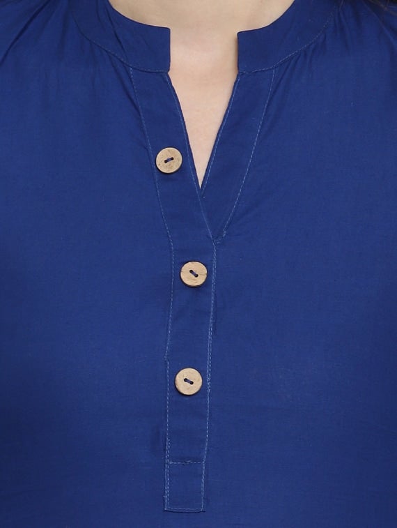 Blue Solid Cotton Straight Kurta